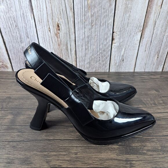 Christian Dior Sweet-D Black Patent Leather Slingback Pump Heels Women's Sz 10 - Picture 3 of 11
